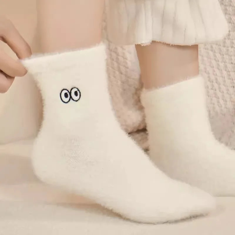 1-3 Pairs: Simple Cozy Emoji Fuzzy Socks