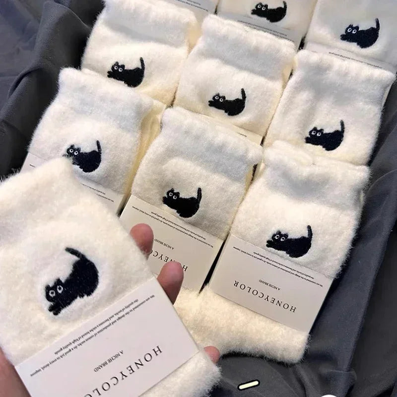 1-3 Pairs: Adorable Cozy Cat Fuzzy Socks