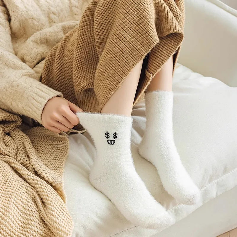 1-3 Pairs: Simple Cozy Emoji Fuzzy Socks