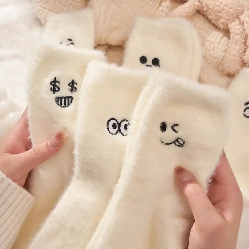 1-3 Pairs: Simple Cozy Emoji Fuzzy Socks