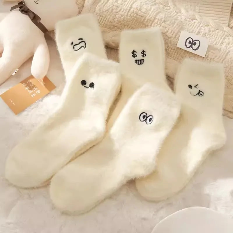 1-3 Pairs: Simple Cozy Emoji Fuzzy Socks