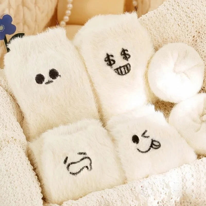 1-3 Pairs: Simple Cozy Emoji Fuzzy Socks